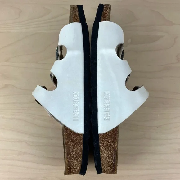 Birkenstock Women’s Size 39 / 8.0 Florida White Leather 3 Strap Cork Sandals - Picture 4 of 15
